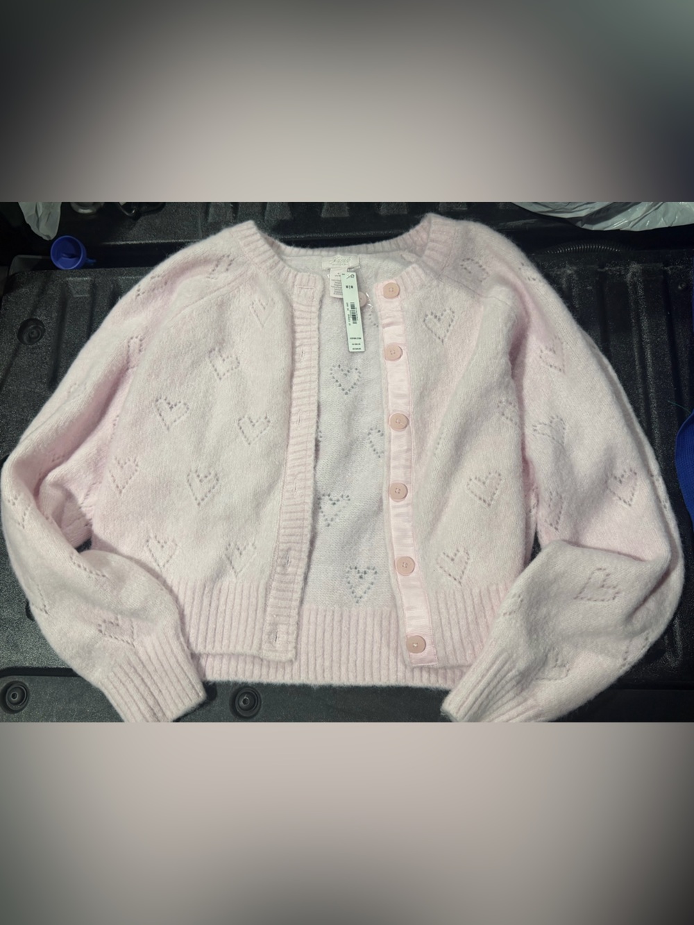 PINK Victoria's Secret Light Pink Button-Front Heart Pattern Cardigan